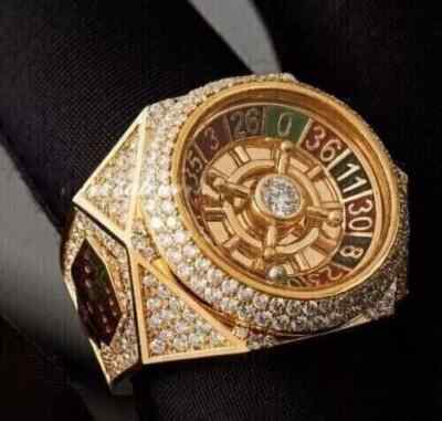 Men's 3.20Ct Moissanite Customize Roulette Champion Ring 14K Yellow Gold Plated
