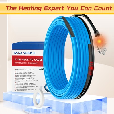  60ft MAXKOSKO Self-Regulating Heating Tape for Metal And Plastic Home Pipes 
