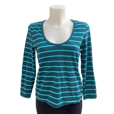Anthropologie Daily Practice Stripe Teal T-Shirt Longsleeve Scoop Neck small