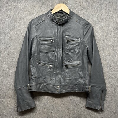 Mint Velvet Leather Jacket Womens 10 Black Soft Lightweight Biker