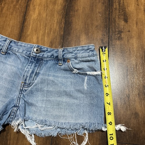 American Eagle Women’s Blue Denim Frayed Hem Pocket Shorts Size 6 - 第 10/13 張圖片