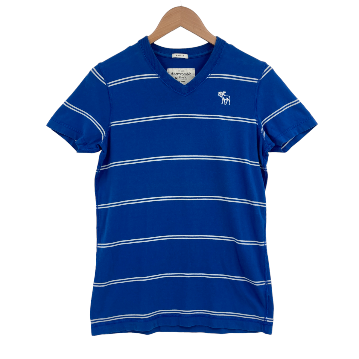 Abercrombie & Fitch◆ステッチ ニット Tシャツ 送料関税込 Abercrombie & Fitch T Shirt Mens Small Blue Striped Cotton