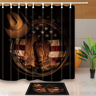 Western Cowboy Shoes On American Flag, Jamaican Flag Shower Curtain
