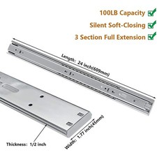 LONTAN 24" Drawer Slides Soft Close Full Extension Ball Bearing Side Mount 2pk