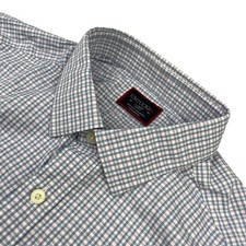 Untuckit Men  s Performance Slim Fit L/S Button Shirt Blue/Pink Plaid   Large
