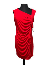 Sexy Ruched Sleeveless Cocktail Dress Size L Poppy Red Ruffle NWT Party