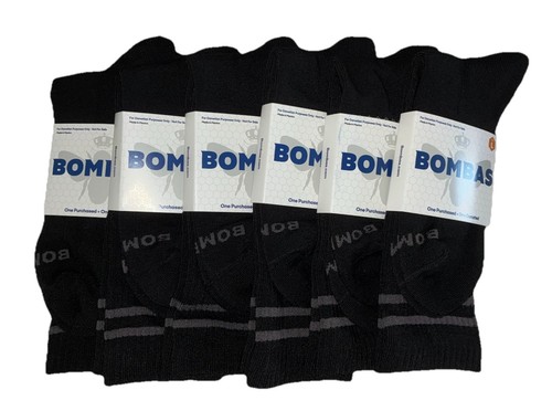 BOMBAS Socks Men’s L (US 9.5-13) Black Gray Stripe Calf Logo NEW Lot Of 6