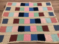 Handmade Crochet Large Square Baby/Lap/Chair Throw Blanket Soft Pastels