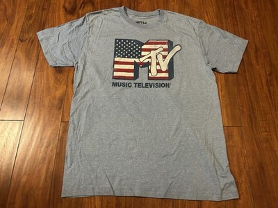 MTV Music Television Men's T-Shirt USA   American Flag Distressed Print Tee L