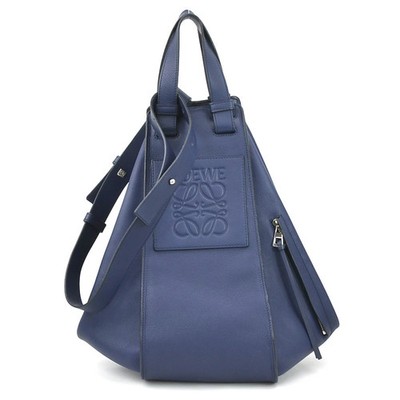 Loewe Hammock Leather Shoulder Bag Navy Blue Silver