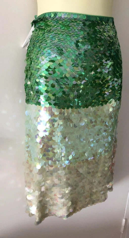 MOSCHINO 💚 CHEAP & CHIC Pencil Skirt Scaled Sequins Green Iridescent Size... - Image 3 of 4