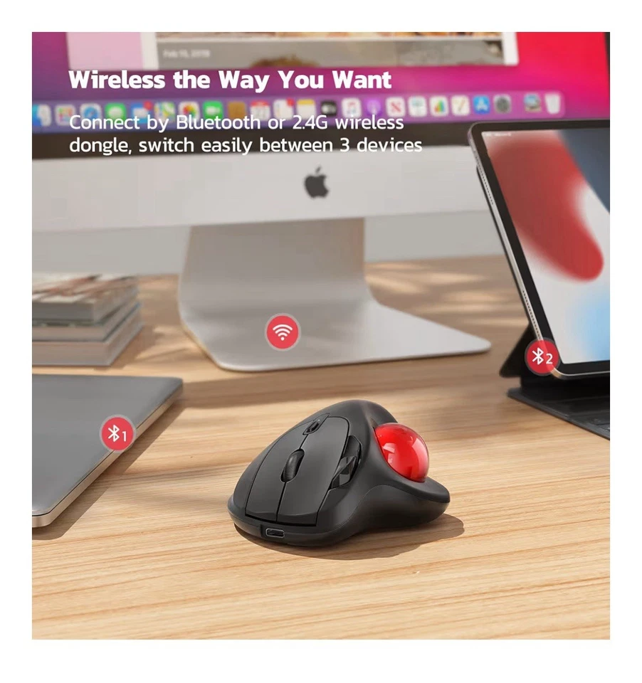 Nulea M501 Wireless Trackball Mouse Rechargeable Ergonomic Easy Thumb Control - Image 4 of 4