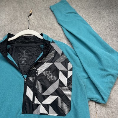686 Men s Performance Dry 1/4 Zip Pullover Large Teal Green Geometric Snow Layer