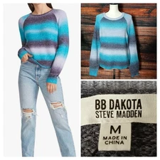 BB Dakota Steve Madden Sweater Size M Super Soft Blue Ombre Crew Neck NWT $89