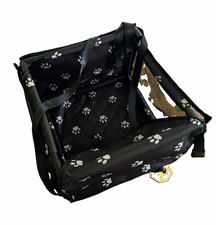 Black Dog Car Seat Booster with White Paw Print Pattern, Mesh Sides, Size S