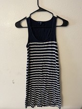 Gap Tank Dress Womens XS Navy White Striped Knit Cotton Sleeveless Round Neck