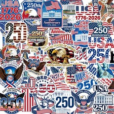 250 Anniversary USA Stickers, 250 Years of Freedom Multiple Color