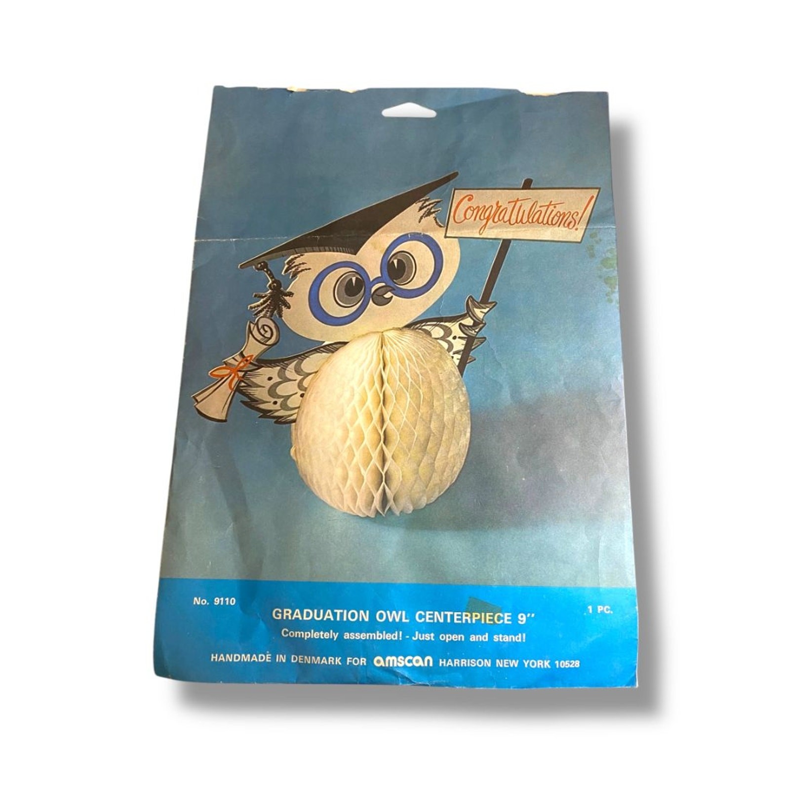 Vintage Amscan Graduation Owl Centerpiece 9" Honeycomb 9110