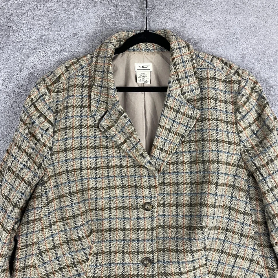Blazer L.L.Bean para mujer 3X gris a cuadros de lana mezcla de seda forrado chaqueta solapa de muesca Foto 2 de 4