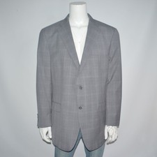 HART SCHAFFNER MARX 100 Wool Gray Plaid Two Button Sport Coat Sz 48L