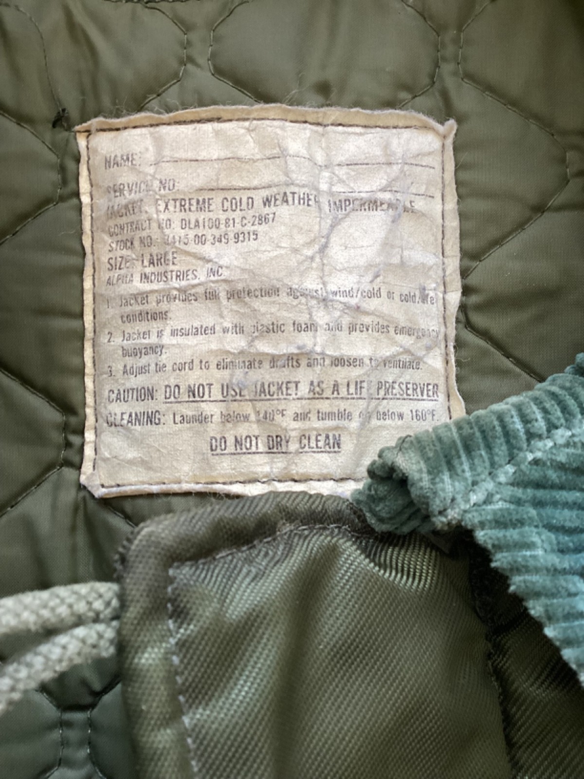 Alpha Extra Cold Weather Impermeable Jacket L USN… - image 5