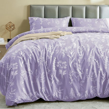 Duvet Cover Full Size, Reversible Floral Lavender Duvet Cover Set with Zipper Cl