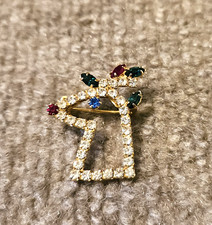 Vintage Multicolor Rhinestone Fawn Deer Brooch Pin Christmas Holiday  1"