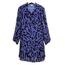 Nine West Shift Dress Womens Size M Purple Animal Print Pleated Bold Office Wear