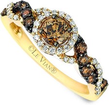 LeVian 14K Yellow Gold Halo Band Fashion Ring with White/Chocolate Diamond Sz 8