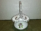~ Fenton VIOLETS IN SNOW SILVER CREST  Glass BASKET EXCELLENT Condition 8 3/4" ~