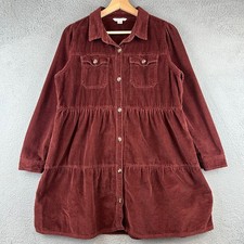 American Eagle Corduroy Tiered Shirt Dress Rust Red Long Sleeve Button Up Size M