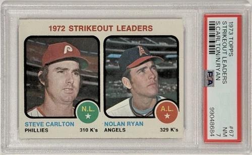 1973 Topps #67 Nolan Ryan - Steve Carlton Strikeout Leaders PSA 7 Near Mint