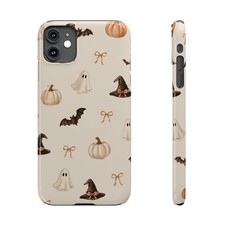 Cute Halloween Ghosts Pumpkins Bats Slim Phone Case Witch Hat Pattern