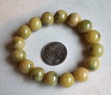 Certified Natural Burma Grade A Jadeite Jade 13 mm Bead Bracelet Yellow Green