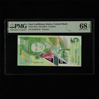 2021 East Caribbean States Central Bank 5 Dollars Pick#55Aa PMG 68 EPQ UNC 02