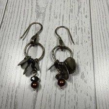 Silpada Sterling Silver Disc Copper Pearl & Smoky Quartz Dangle Earrings W1550