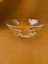 Steuben Art Glass Bowl Tri-footed Signed - comes in original box & dust cover