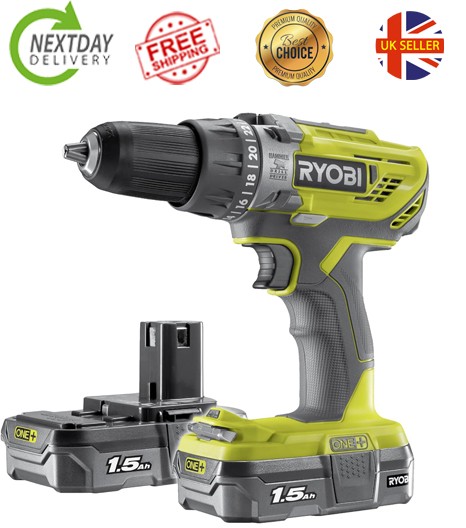 RYOBI 18 V ONE plus Cordless Combi Drill Starter Kit, 2 X 1.5 Ah Batteries