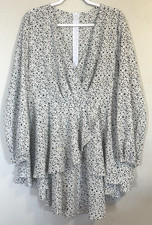White black 2XL animal print back zipper ruffle layer long sleeve surplice dress