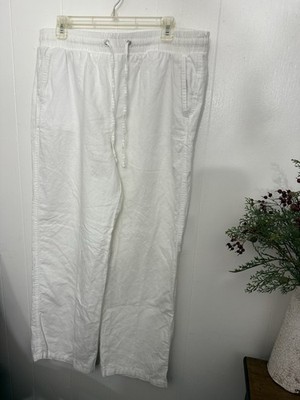 Woman s L Linen Pants White Pockets Pull On Amazon Essentials