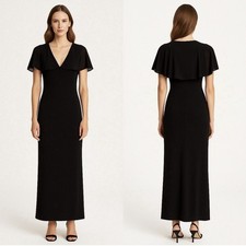 Lauren Ralph Lauren Black Cape Overlay Gown Dress Size 8 NWT Formal Evening Dres