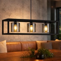 HäNgelampe Wohnzimmerlampe Stahl Pendelleuchte Rauchoptik Schwarz Glas L 110 Cm