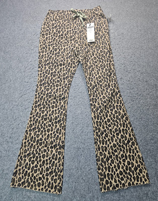 YMI leopard print flared drawstring denim jean jogger women size Large NWT