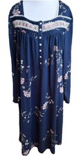 SECRET TREASURES Navy Blue Pink Floral Long Soft Warm Nightgown Plus 2X