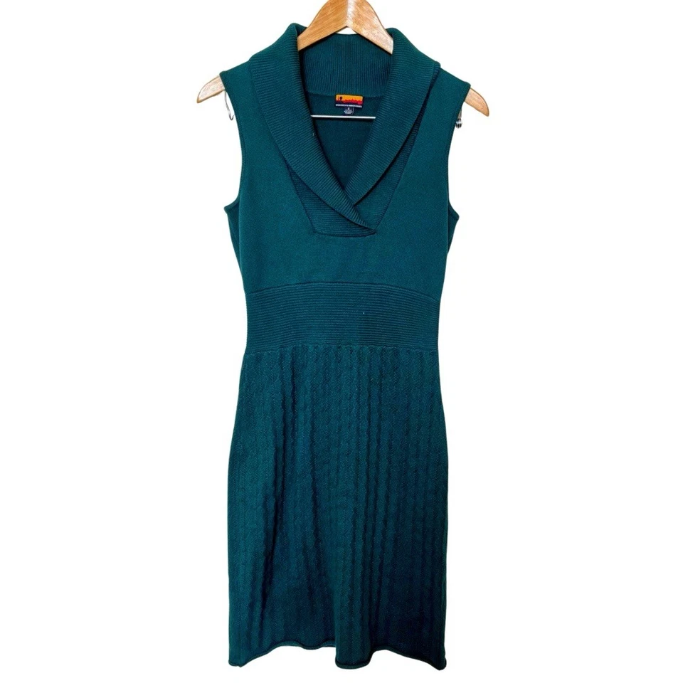 Vintage Y2K Brooklyn Industries Sweater Dress Shawl Collar Green Small Academia - Image 3 of 4