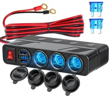 7 in 1 Cigarette Lighter Socket Splitter, 3 Socket Car Charger Adapter with 4 Po