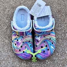 Zoccolo Crocs adulto unisex foderato Baya stampato multicolore taglia M-8 W-10 nuovo con etichetta