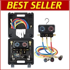 Reliable AC Gauge Set with Durable Build and Extra Long 5 FT Hoses for Mechanics