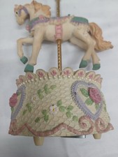 Vintage Wind-up Music Box  Horse with Churbs & Roses  Brass Pole "Small World" 