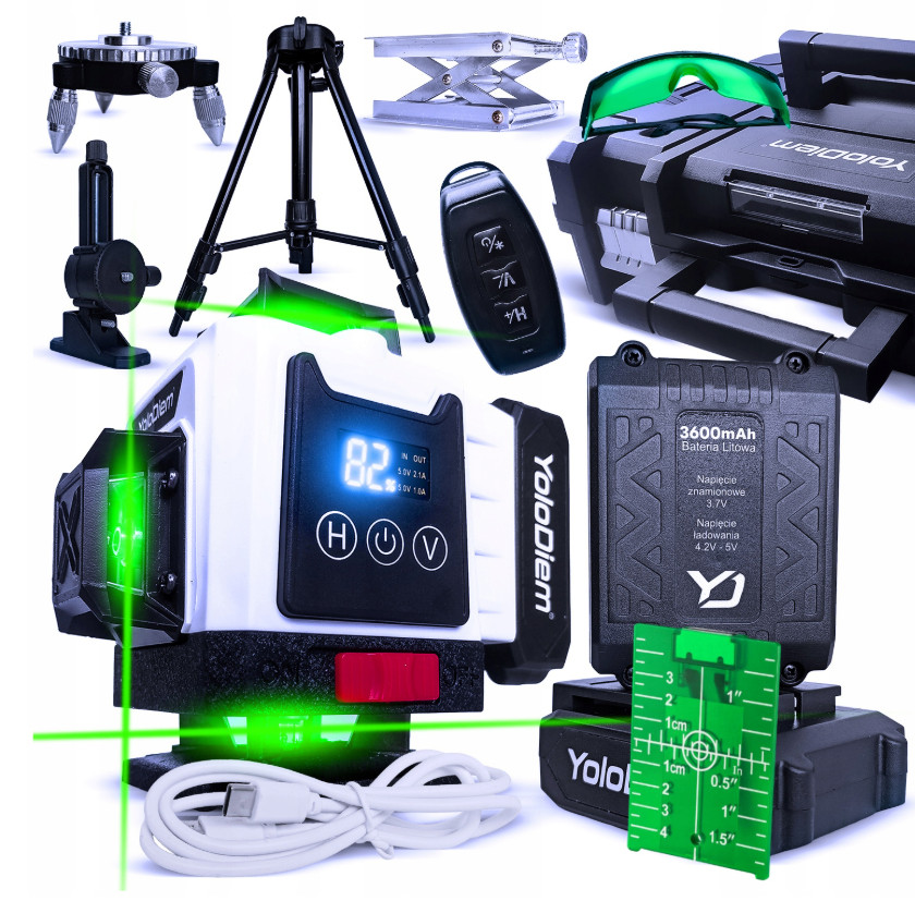 Niveau laser 4D vert auto-nivelant 16 lignes haute visibilité YoloDiem précis à 60m